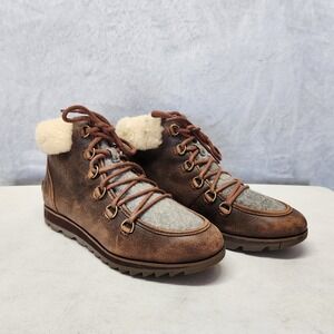Sorel Harlow women’s shearling Brown and Gray leather ankle Boots 8